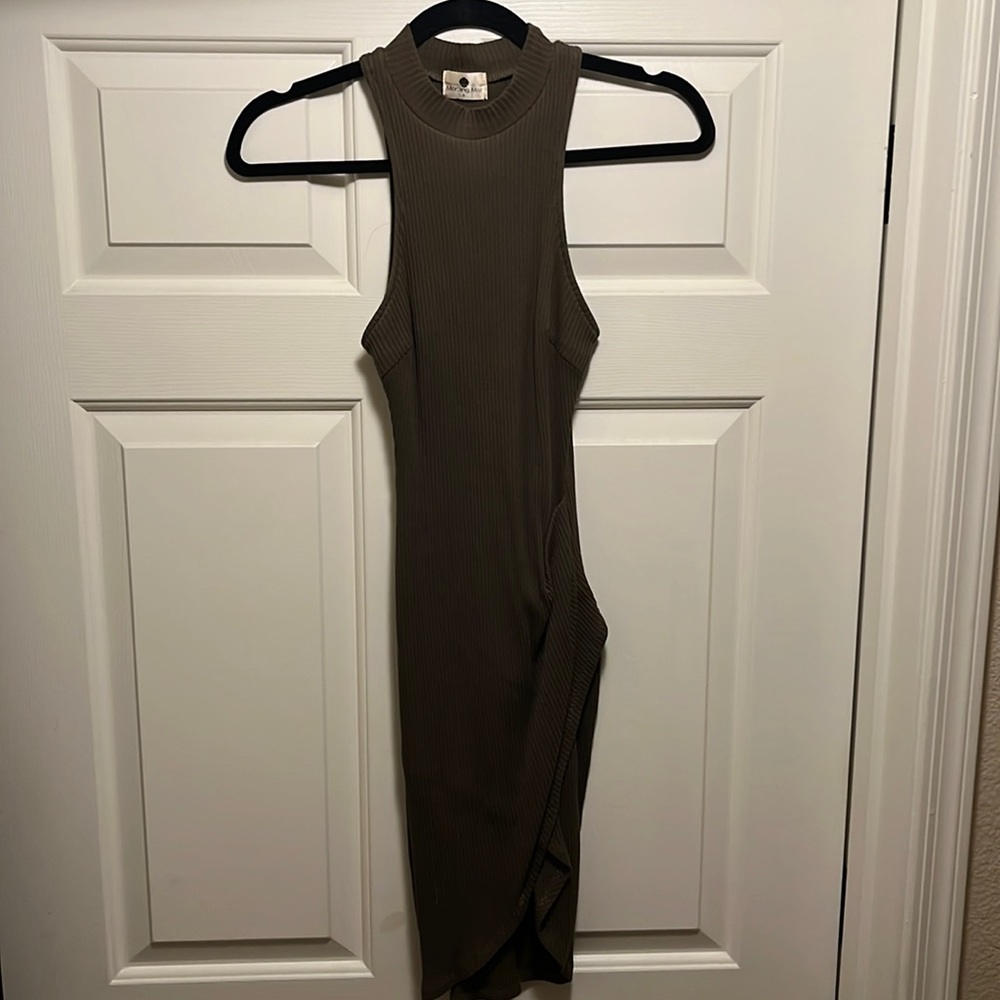 Olive green ribbed knit dress
